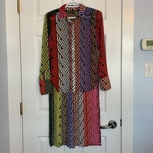 7th Avenue New York & Co Sheer Multicolour Blouse Long Sleeve Hi Low Extra Small